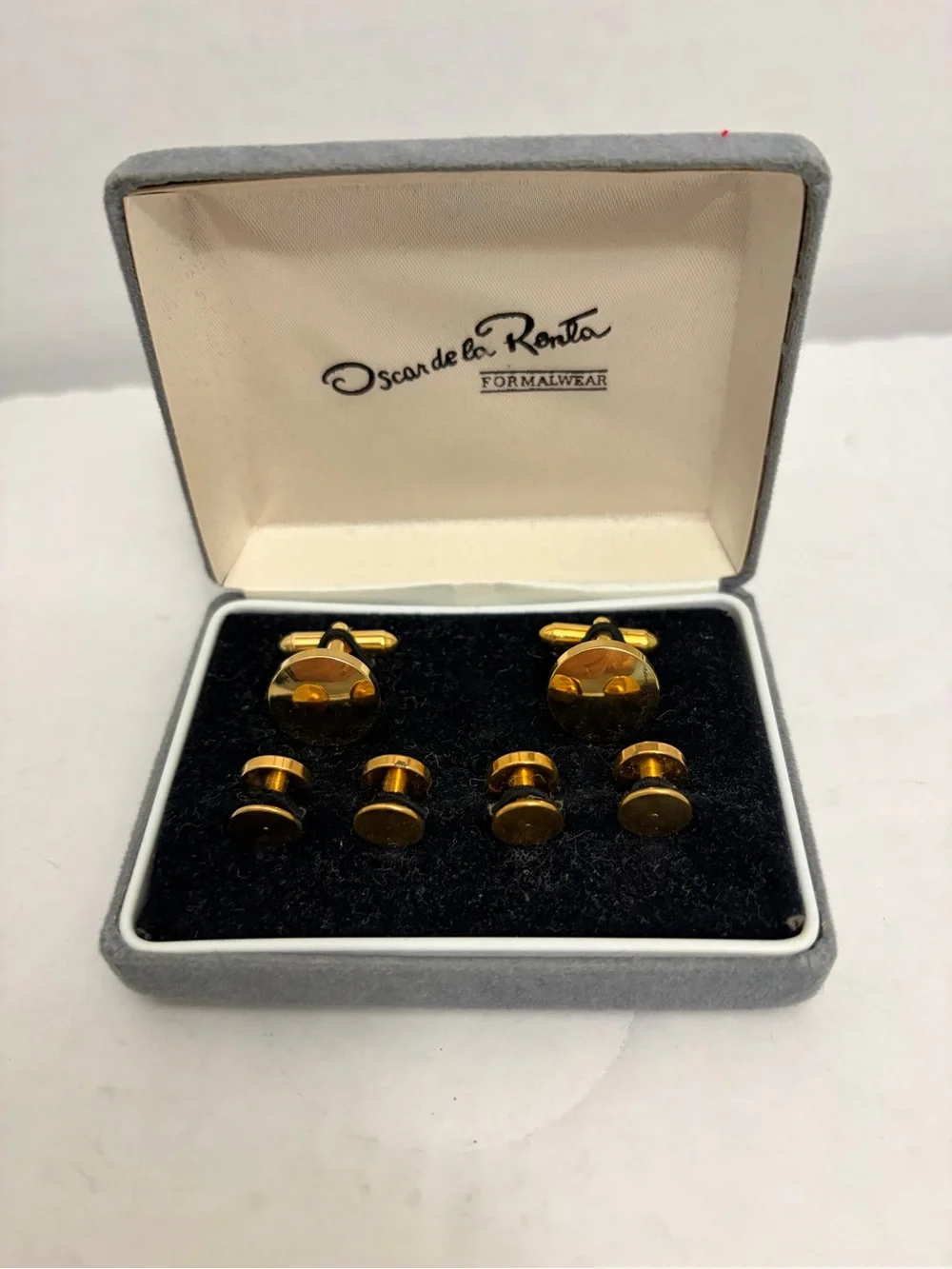 Vintage Oscar de la Renta Gold Cufflinks & Tuxedo Studs Set with Box